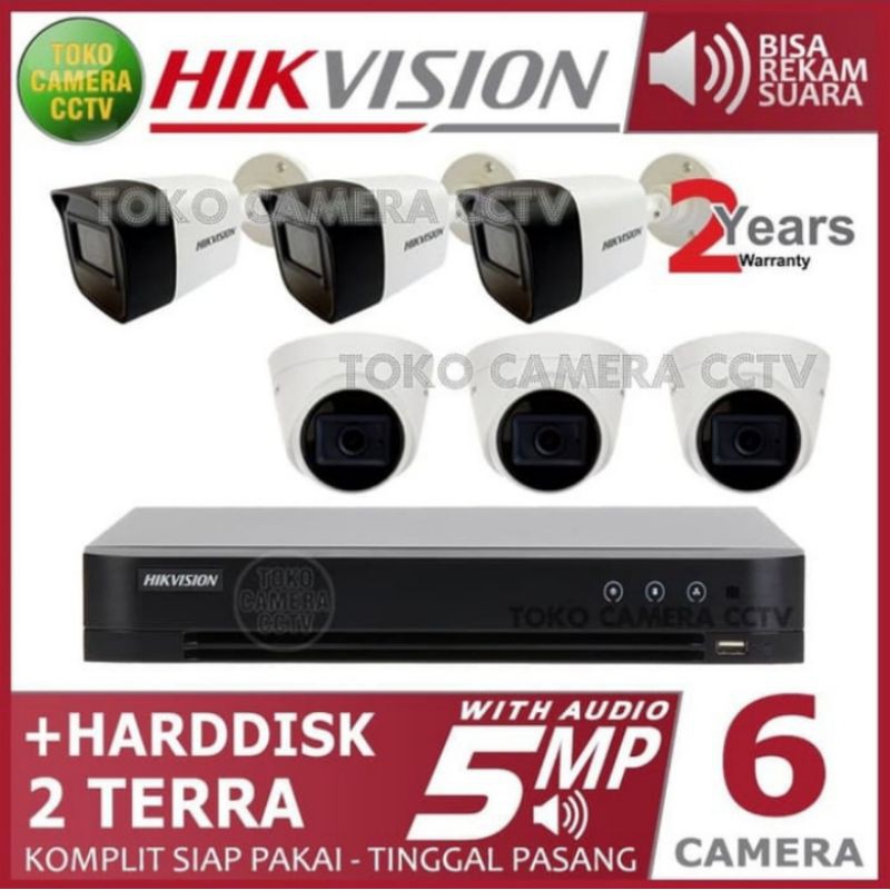 PAKET 6 CAMERA CCTV AUDIO SUARA HIKVISION 5MP LENGKAP HARDISK 2TB