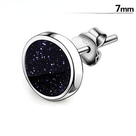 Anting Stud Piercing Bentuk Bulat Bahan Stainless Steel Warna Hitam Gaya Punk Untuk Pria