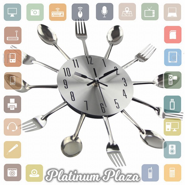 Taffware Jam Dinding 3D Creative Design Model Kuliner Sendok Garpu - T6806 - Silver`E4RTJV-