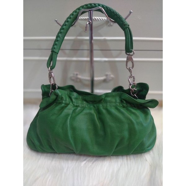 tas wanita shoulder bag kulit asli mantul hijau no brand second/seken/preloved (harga net)