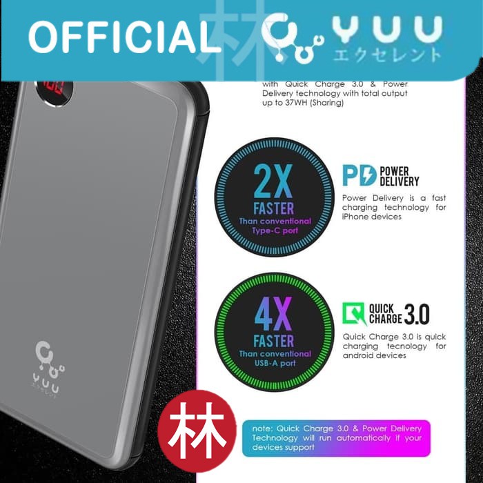 YUU YPB351PQ Steel Case Powerbank 10000mAh With Quick Charge 3.0