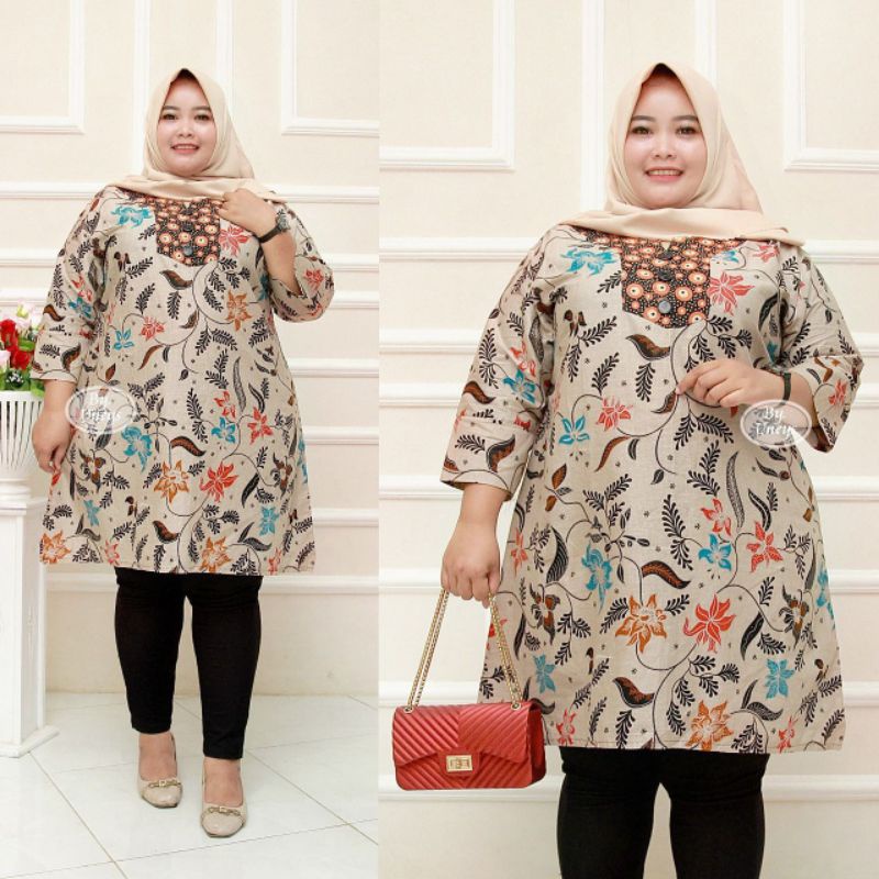 Tunik Batik Wanita Terbaru Ukuran Super Jumbo Big Size LD 140CM FIT 4L 5L 6L ORI Batik Aksara Pekalo zaynbatik-14