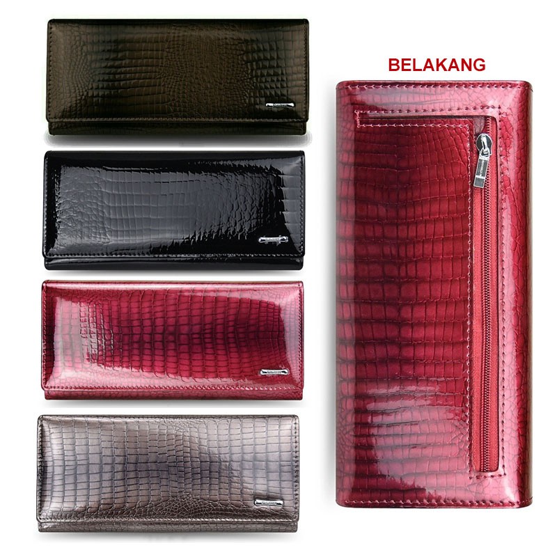 DOMPET WANITA MOTIF KULIT CROCODILE ZIPPER SAMPING FLOP - DOMPET PANJANG KOREAN FASHION WALLET