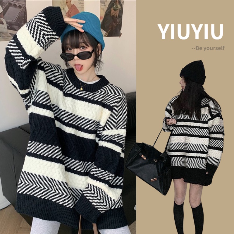 YIU YIU Rajut - Knitwear Oversize Wanita Korea Lengan Panjang Outer Rajut