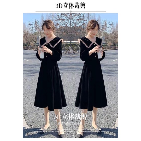 H7 D21/21 Korean velvet midi dress long sleeve import / gaun panjang beludru lengan panjang leher collar kancing / vintage dress