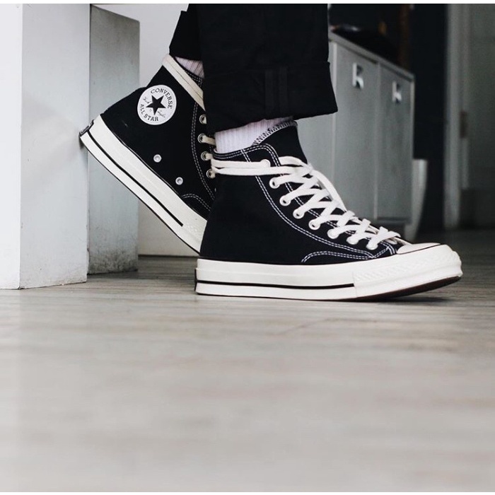 Sepatu Converse 70s High Egret Black / Sepatu Sekolah Kerja Kuliah Black_White Original Grade Made In Vietnam Terlaris (Gratis Ongkir)