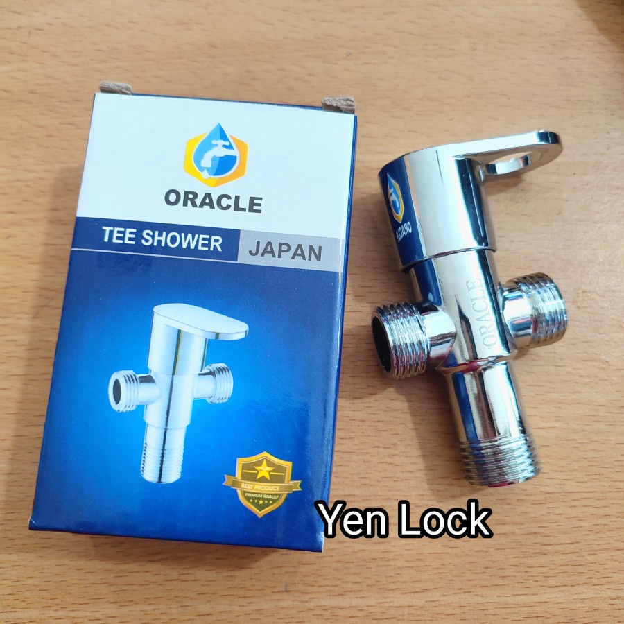 Stop Kran Tee Shower merk Oracle T Cabang dua , 1.2 inch stainless