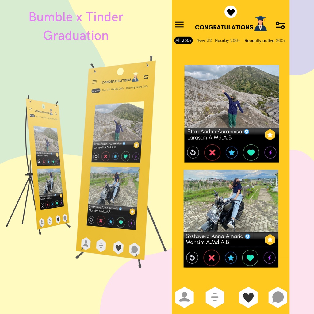 CETAK BANNER WISUDA TINDER X BULBLE [X-BANNER UKURAN 160x60]