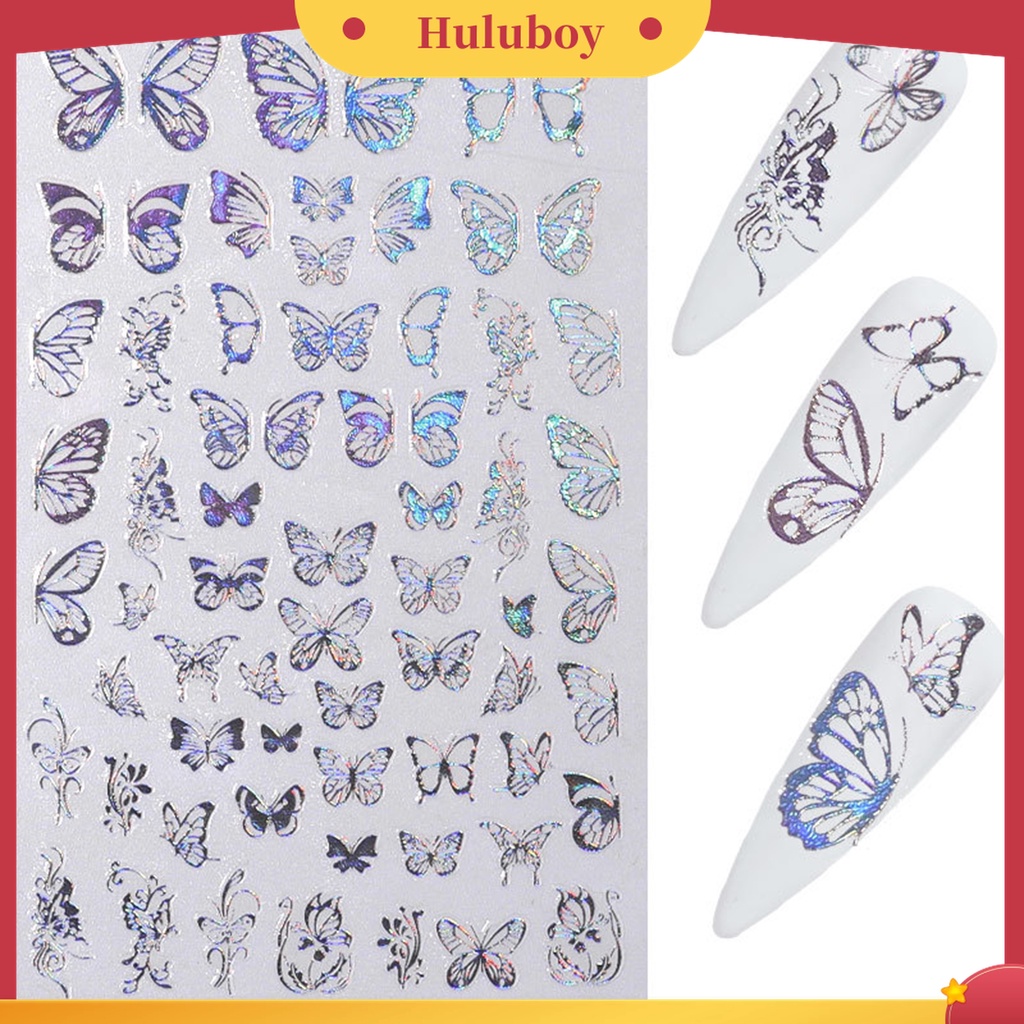 Huluboy Huluboy♡ 1 Lembar Stiker Nail Art Motif Kupu-Kupu Untuk Wanita