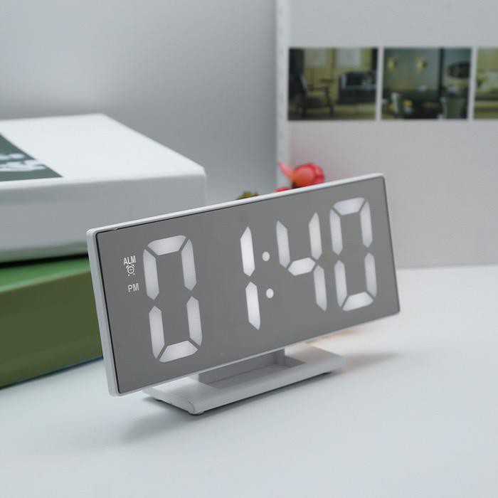 Jam Meja Digital Led Weker / Digital Alarm Clock Dekorasi Rumah Mirror 3618 DS-3618L White