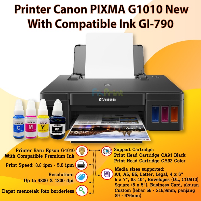 Printer Inkjet Canon PIXMA G1020 / G1010 InkTank system New Original Resmi Penerus G1000 Ink Tank GI-790 790 Infus Pabrik Print Foto Photo Warna