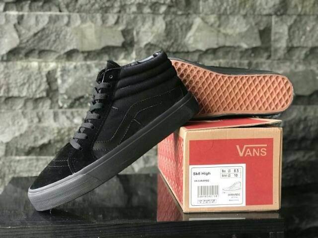 TERMURAH Siap Kirim Sepatu Vans Sk8-Hi Full Black Sket Sekolah Olahraga Santai