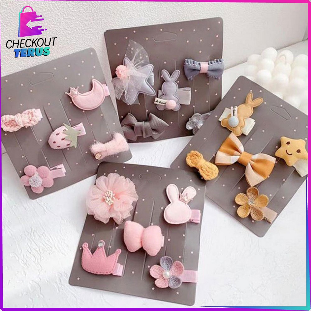 CT C319 Jepitan Rambut Korea Anak Set 5IN1 Hair Pin Rambut Aksesoris Anak Perempuan Korean Hair Clip Anak