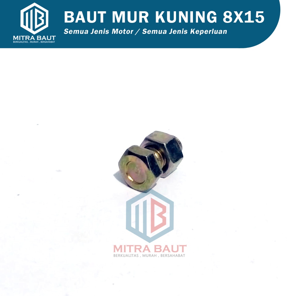 Baut Mur Kuning M8x15/Baud Mur Kuning/Nut Kuning 8x15