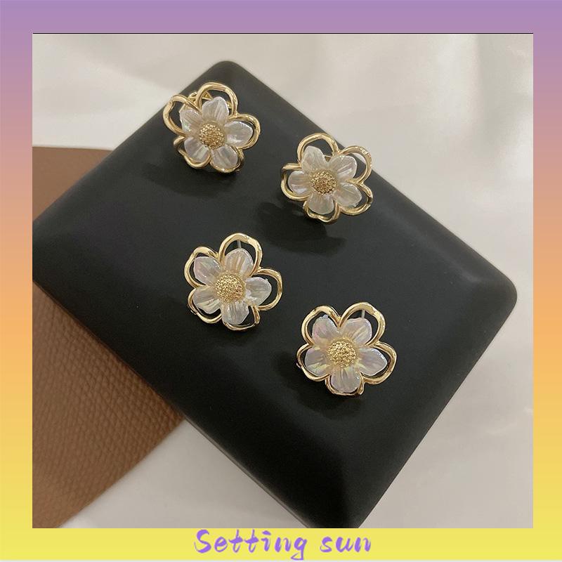 COD✨Anting Korea Simple Retro Anting Jepit Super Fairy Double Layer Flower Earrings Wanita Anting Fashion Pribadi TN