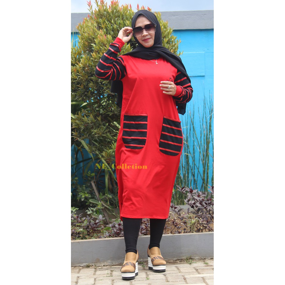 Atasan Wanita Muslimah Long Tunik Motif Z Warna Merah