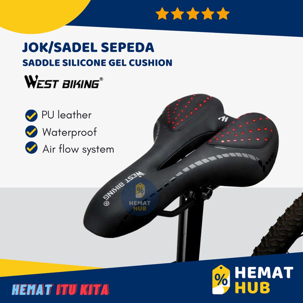 Jok Sepeda Empuk West Biking Sadel Breathable Silicone Gel Cushion PU Leather Anti Gerah Portable