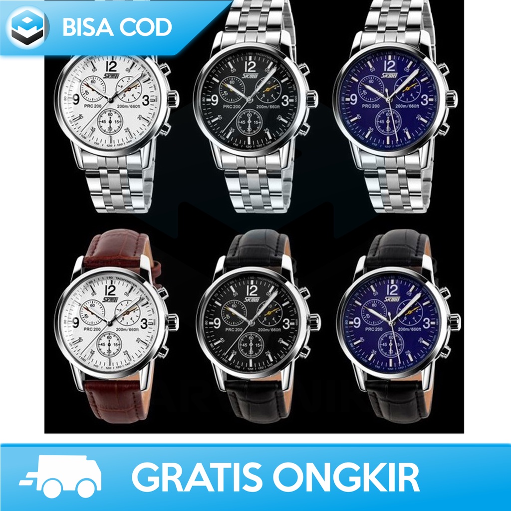 JAM TANGAN RANTAI PRIA ANALOG SKMEI 9070CL CHRONO AKTIF WATERPROOF COD