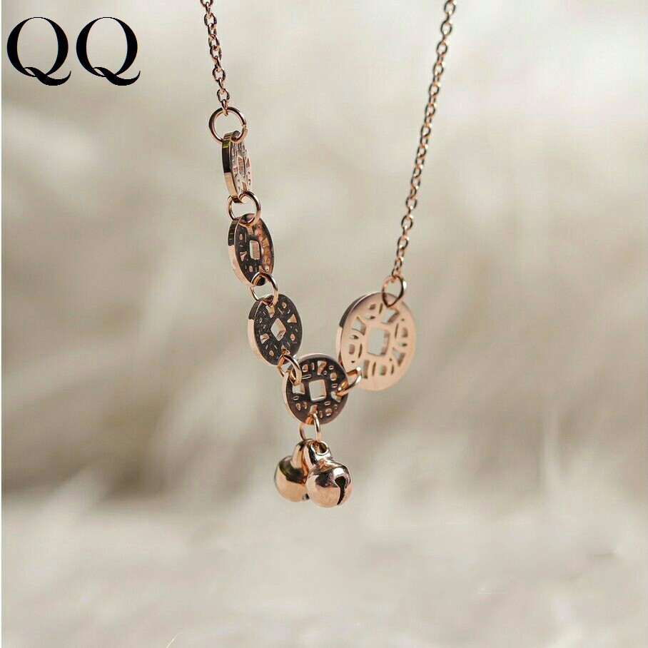 QQ Kalung Lucky Coin Titanium Premium Gold plated 18k # KL - 185