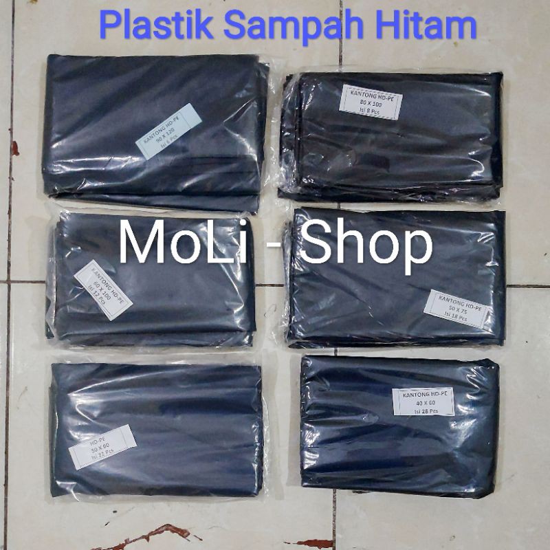 Kantong Plastik sampah Hitam Uk 100x120 (isi 5 pcs) / 90x120 (isi 6 pcs) / 80x120 (isi 8pcs) / 60x100 (isi 12pcs)/ 50x75 (isi 18pcs)/ 50x60 (isi 22pcs) / 40x60 (isi28pcs) / 40x50 (isi 32pcs) , kantong Sampah Hitam, Trash Bag, Tempat sampah Plastik