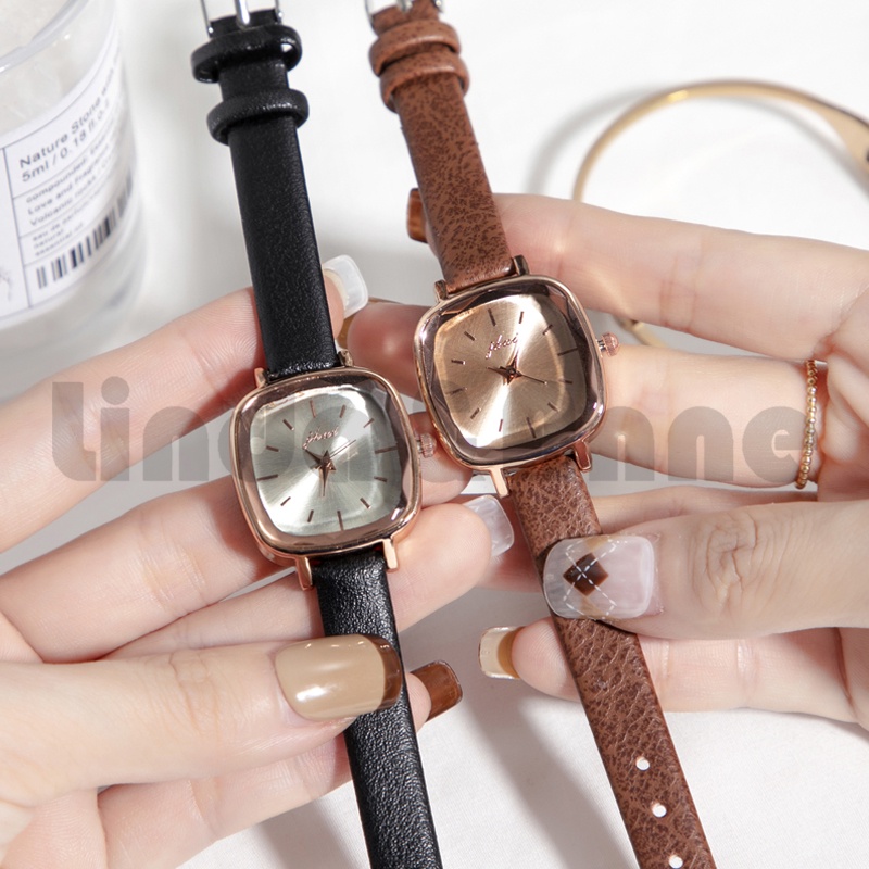 Jam Tangan Wanita Casual Dial Kotak Analog Quartz Strap PU High Quality Import