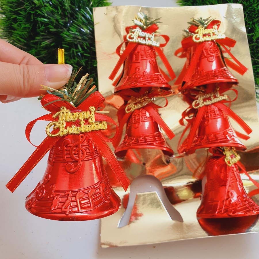 Lonceng Natal Merah Besar isi 6 Hiasan Parcel Kado Christmas Red Bell