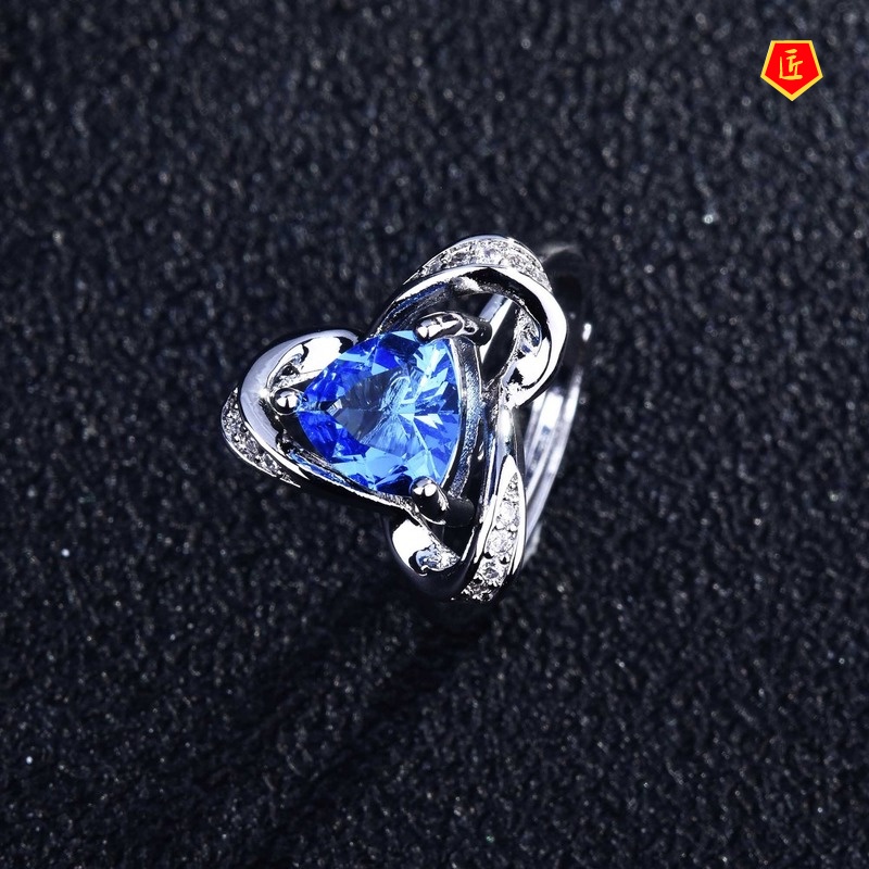 [Ready Stock]Creative Flower Triangle Natural Blue Topaz Ring