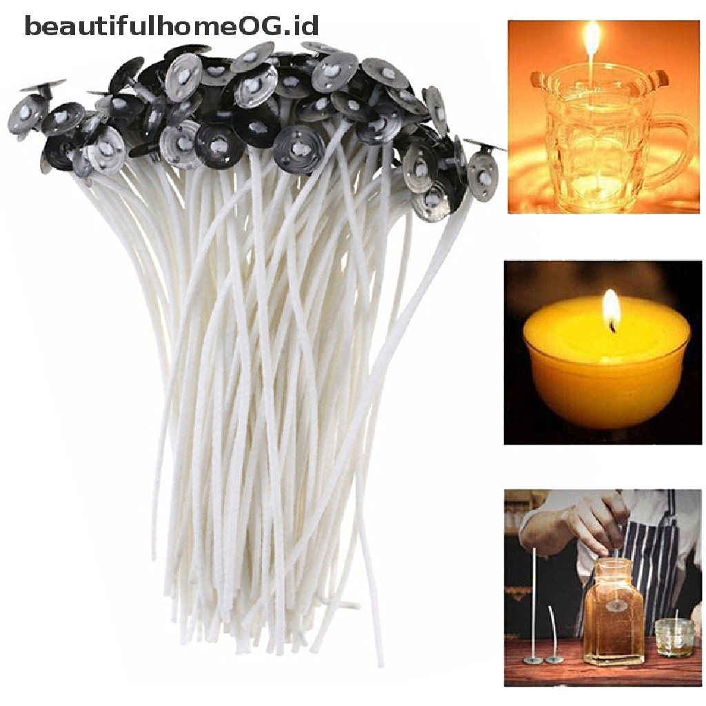 100 Pcs Sumbu Lilin Bahan Katun Dengan Sustainer