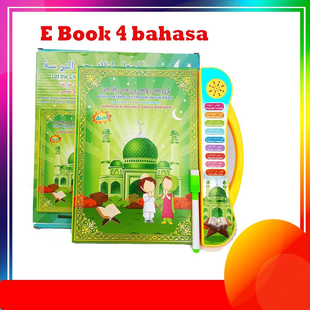 E Book Muslim 4 Bahasa + LED e-book Mainan Anak Buku Pintar Ebook Buku Muslim Elektronik PLAYPAD-1