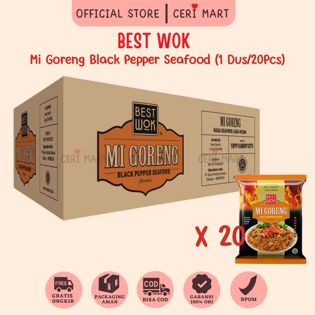 Best Wok Mi Mie Goreng Blackpepper 1 Dus 20 pcs Black Pepper Seafood Instant Noodle 85gr BestWok KKV