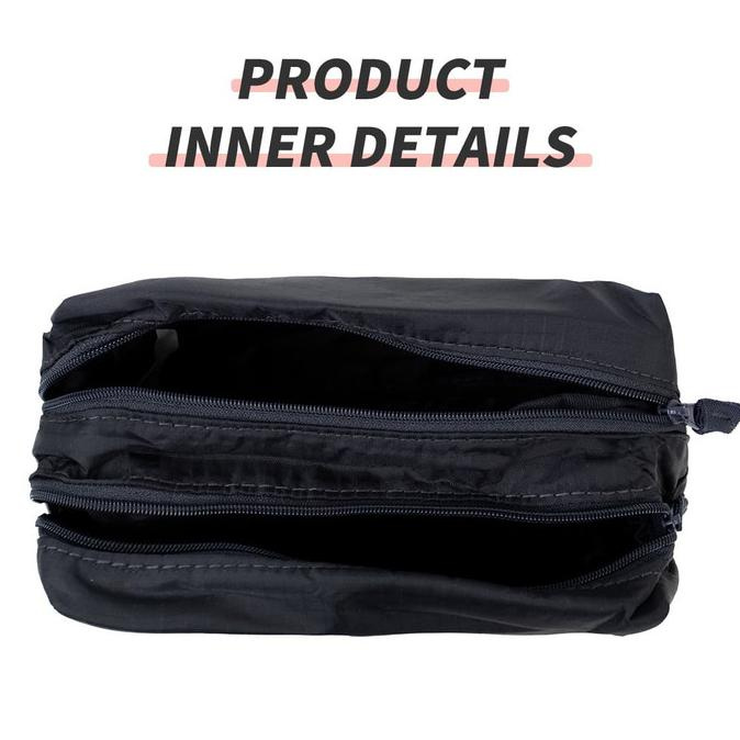 Aman Miniso Minigo Tas Kosmetik Portable Ritsleting Ganda (Biru Tua) Hot Sale