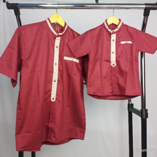 Baju Koko Couple Ayah &amp; Anak warna Merah Marun