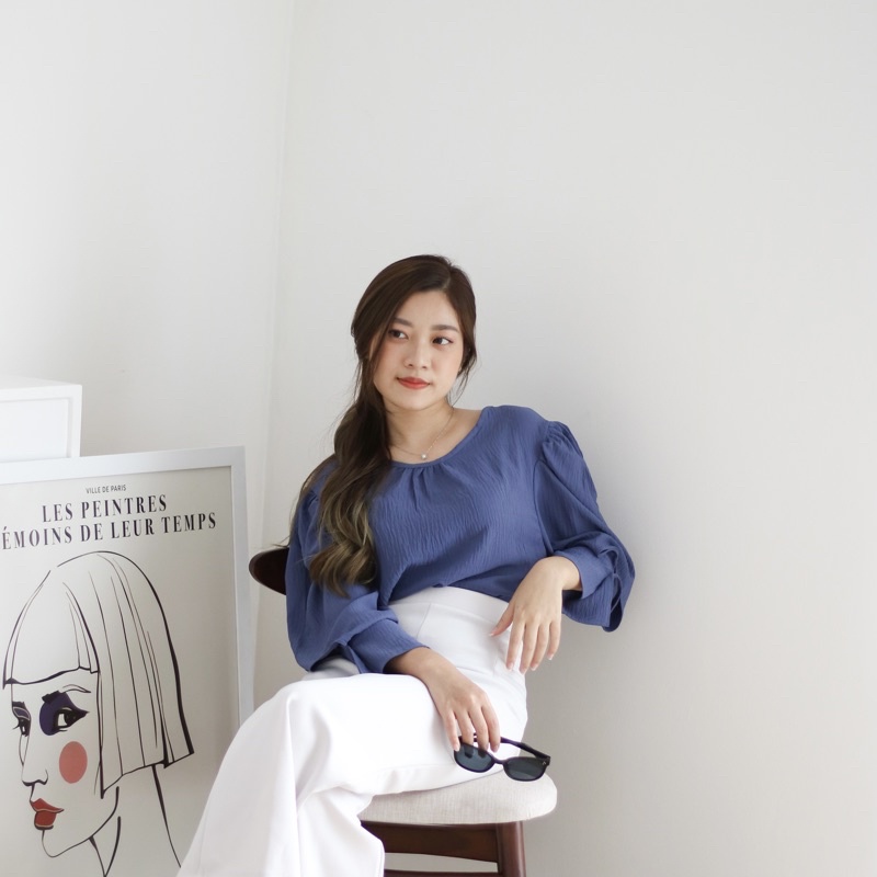MSMO Denise Blouse Puffy Sleeve / Atasan Wanita / Blouse Wanita / Kaos Wanita / Top Wanita / Blouse Wanita-Teal Blue