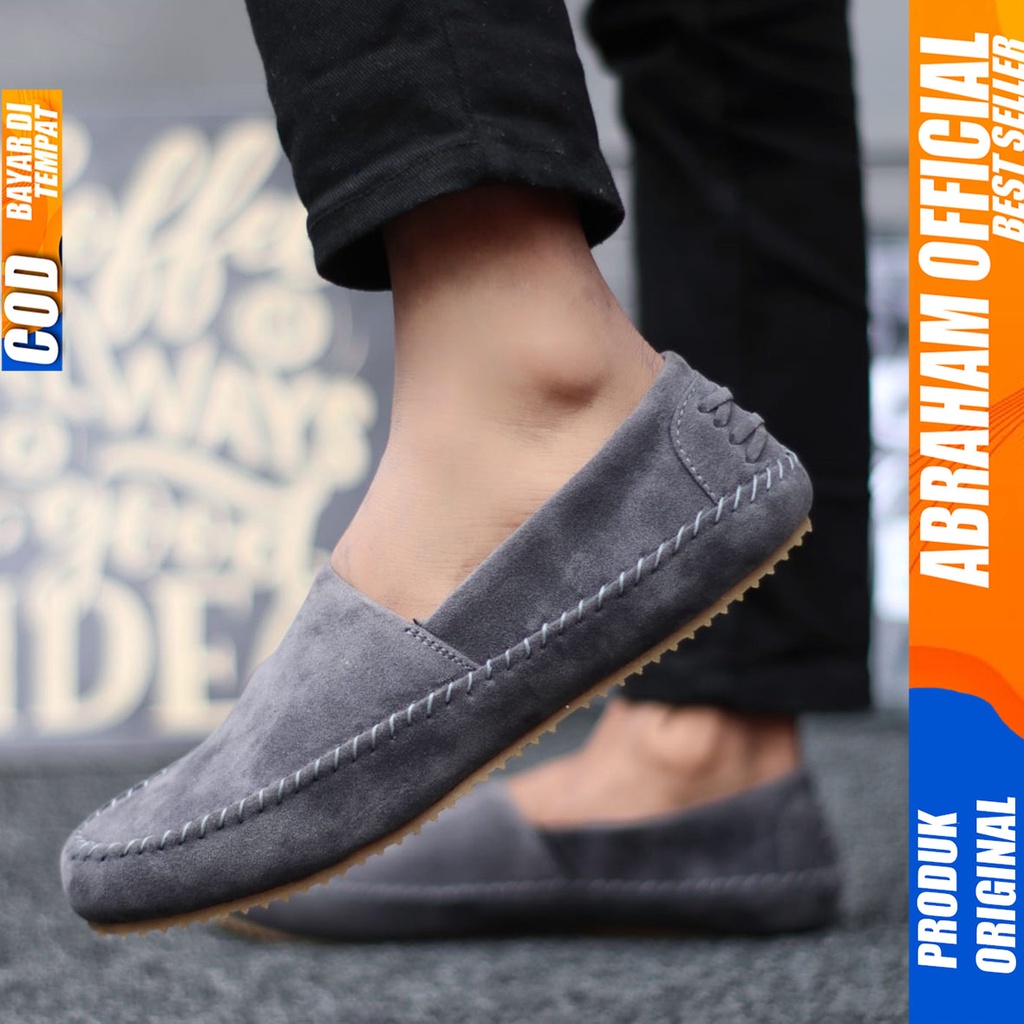 Sepatu Slip On Santai Casual Slop Antislip Hitam Kerja Pria Abraham Siena