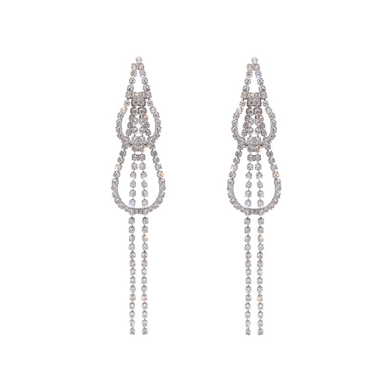 Anting Tusuk Gantung Temperament Desain Rumbai Hias Berlian Gaya Eropa / Amerika / Trendy Untuk Wanita