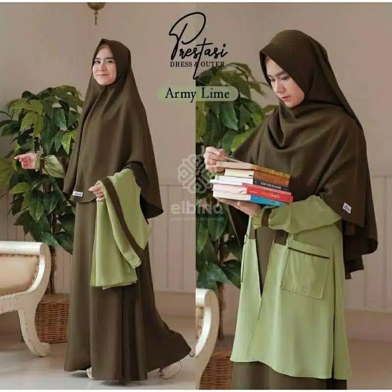 COD✔✔ Dress Elbina Set (Gamis + Hijab + Outer)