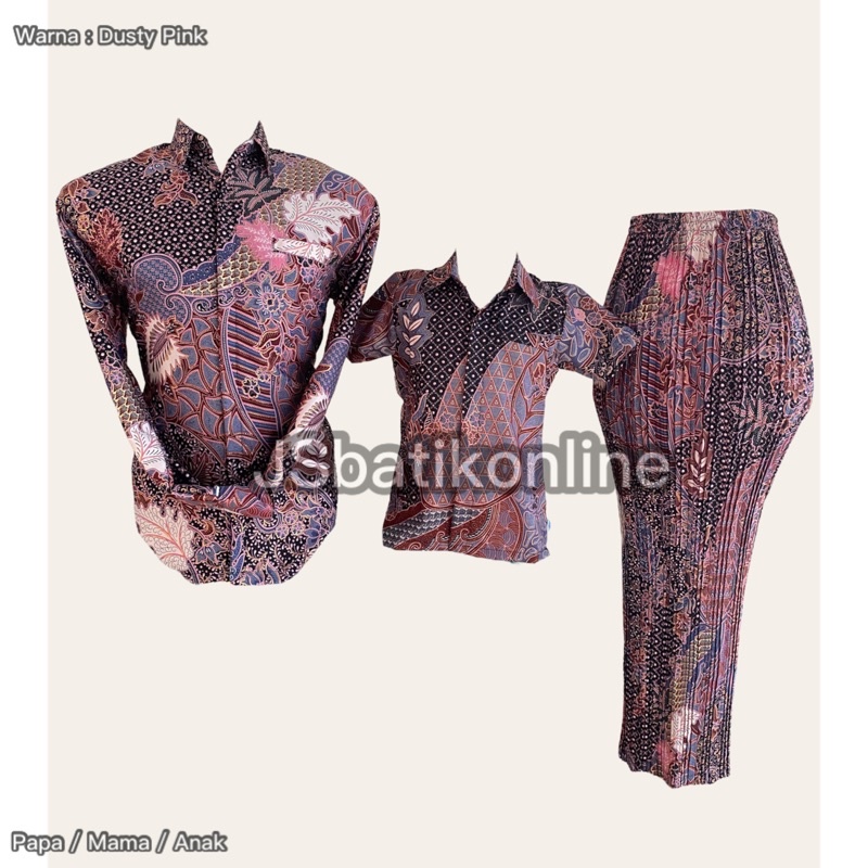 JSBATIK / Setelan Couple Batik Keluarga Kemeja Batik Anak Rok Prisket Motif Pola Seragam Wisuda