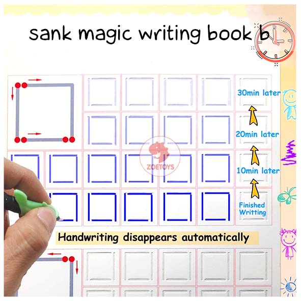 Zoetoys Sank Magic Writing Book | Buku Ajaib Pintar Belajar Menulis | Latihan Tracing Menghitung Menggambar Tulis Huruf Dan Angka | 1 Set Buku Isi 4 + Pulpen Buku Prasekolah Paud TK Mainan Edukasi Anak