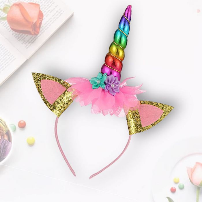 Bando Unicorn Anak Perempuan Motif dengan Tanduk Cewek Ulang Tahun Pesta Jepit Asesoris Rambut Kado Ulang Tahun Birthday Cewek