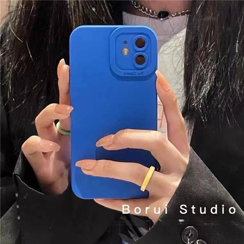 Case Bahan Silikon Warna Biru Polos Untuk iPhone 13 12 11 Pro Max