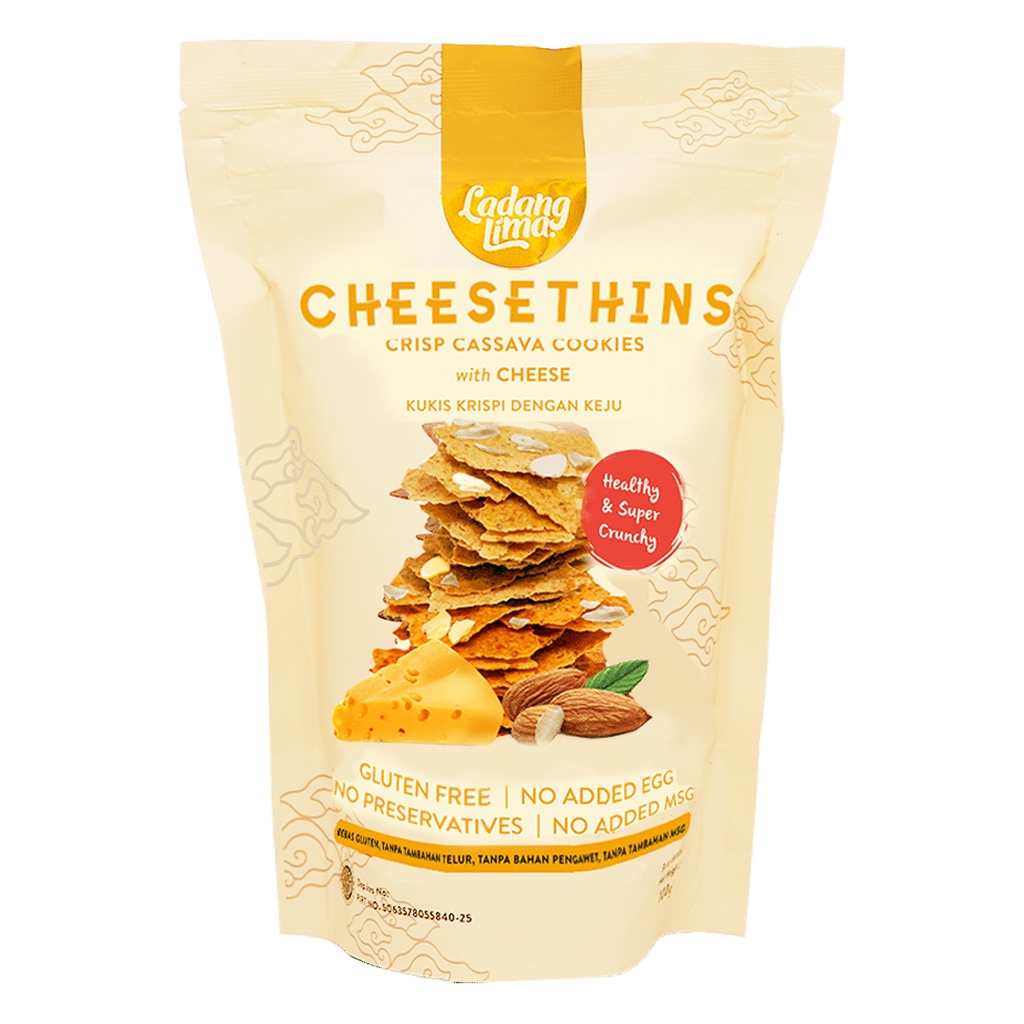 

Ladang Lima | Cheesethins | Crispy Cassava Cookies With Cheese | Kripik Keju | Camilan Sehat Diet | Makanan Ringan | 80 gr | Gluten Free Egg Free