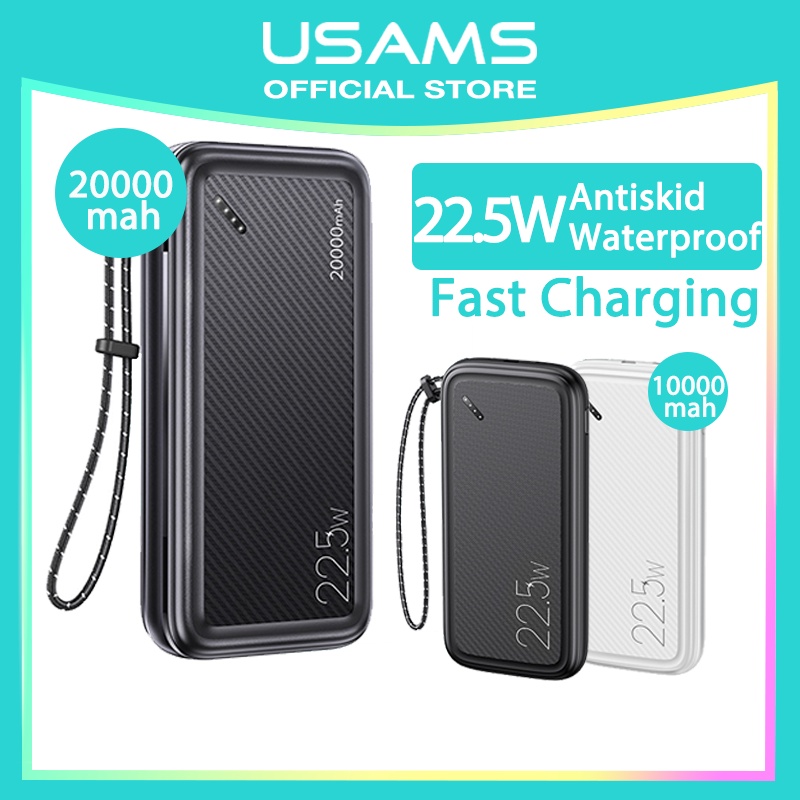 USAMS Official Original PB56 QC/ PD/ AFC LED Powerbank Fast Charging Type c / Micro USB  22.5W/10W 10000/ 20000 mah Power bank with Carbon Lanyard powerbank Portable Xiaomi/Oppo/Vivo/Samsung /IPhone 11 12 13 Pro 7 6 Plus 6s 5s