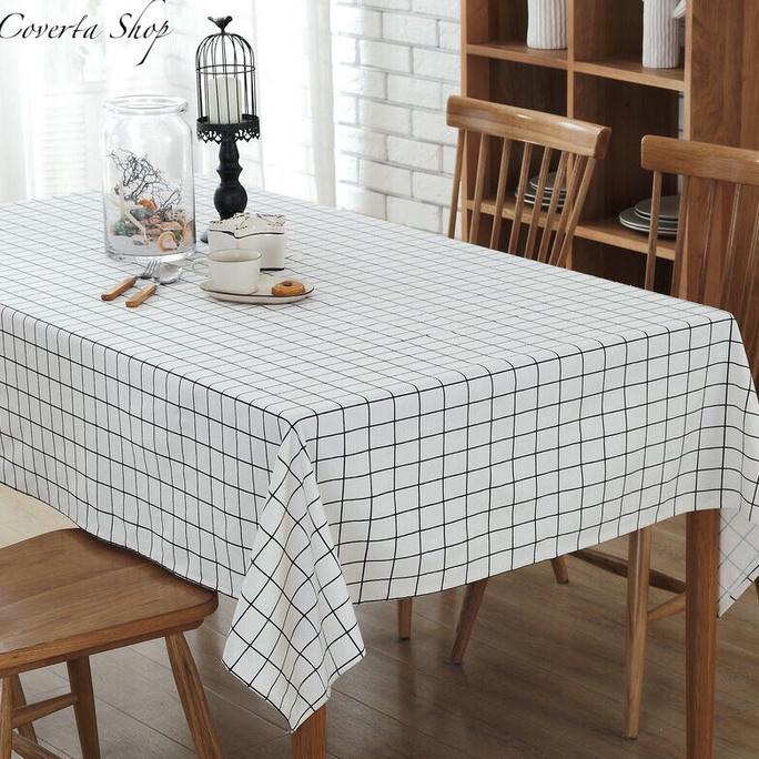 BISA COD Taplak Meja Makan Kain - Segi - Putih - Kotak 6-8 Kursi