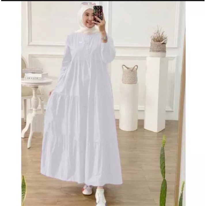 Gamis putih terbaru 2025 KIRANIA dress Bahan MOSCREPE PREMIUM ukuran L|XL pakaian wanita murah fashi
