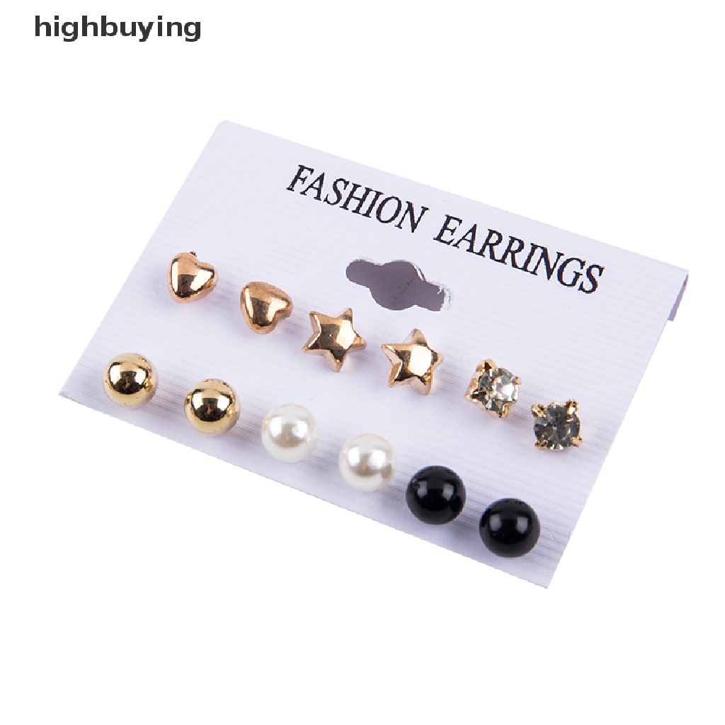 Hbid 6-7 Pasang / set Anting Tusuk Kristal Berlian Imitasi Bentuk Hati / Daun Untuk Wanita