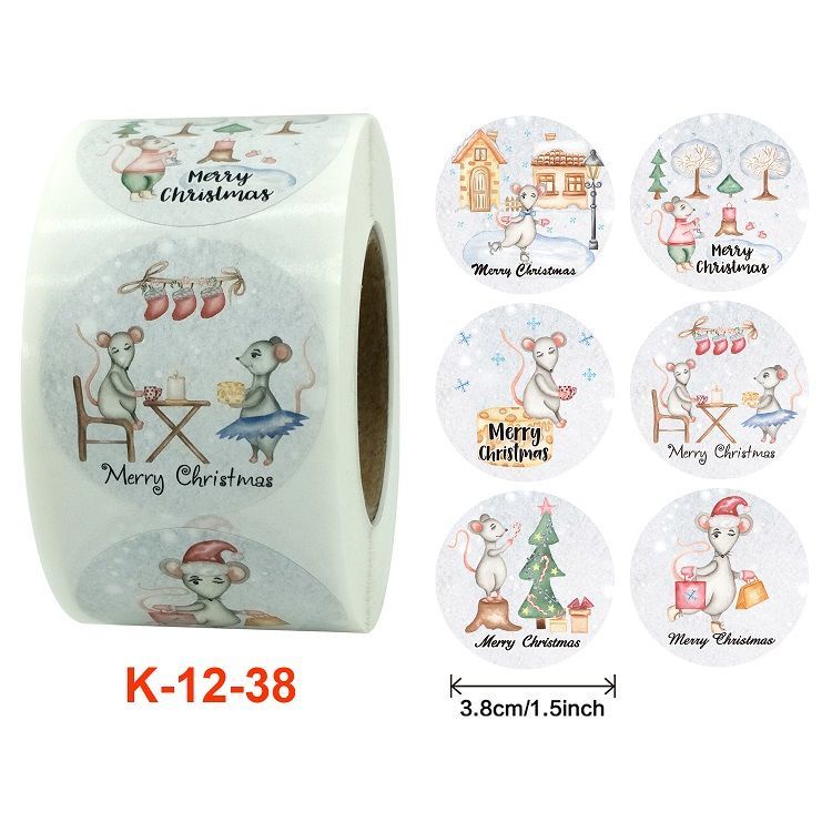 New 3.8cm roll stiker Natal stiker perekat liburan stiker hadiah kotak kemasan hadiah stiker