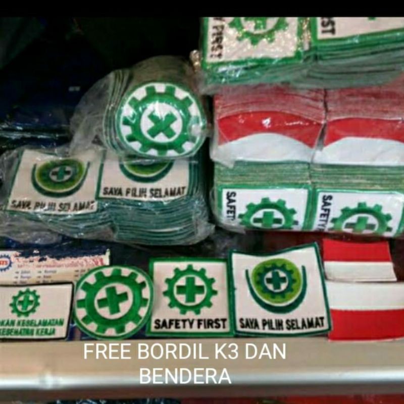 SERAGAM SAFETY FREE LOGO K3 BENDERA MERAH KOMBINASI DONGKER KANCING KAIN DRILL WEARPACK ATASAN