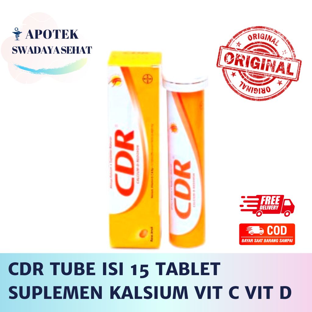 CDR Tube Isi 15 Tablet - Suplemen Kalsium Vitamin C Vitamin D Tulang Effervescent Calcium