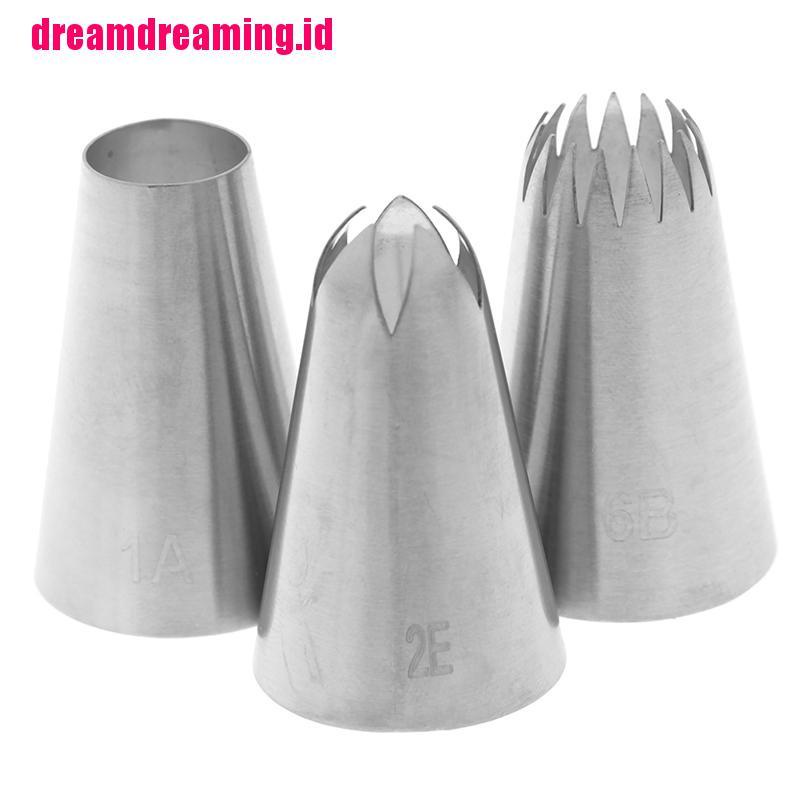 3pcs / set Nozzle Icing Piping Bahan Stainless Steel Untuk Dekorasi Kue