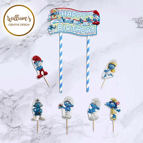 Hiasan Kue Cake Topper Birthday C1 Smurf isi 7
